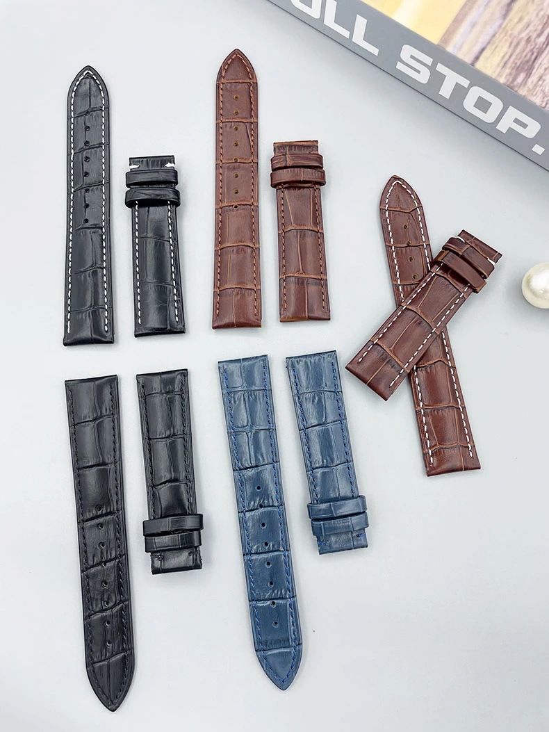 First Layer Genuine Leather Watch Straps Black Bracelet 22mm Replacement Bands for Citzen Seiko Tissot Women and Men 워치 스트랩 enlarge