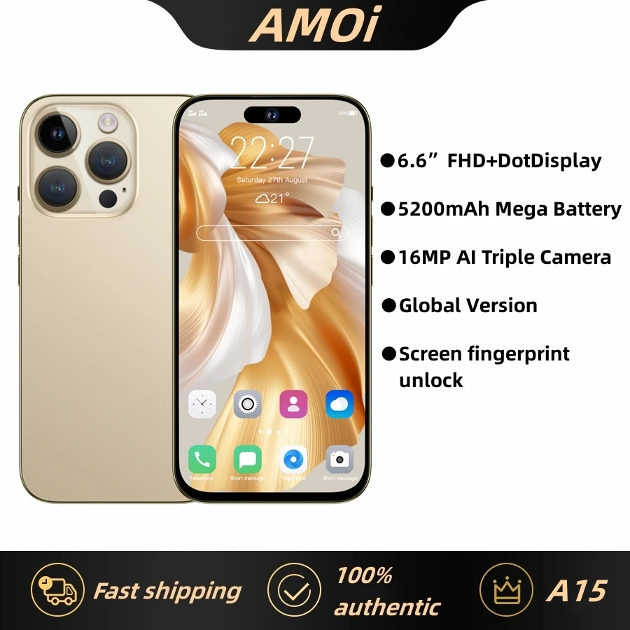 

Amoi A15 Smartphone 2GB+16GB 5200mAh Android10 Cellphone 5MP+16MP Camera 6.6 HD Screen Four Core Mobile Phone Rugged Telephone