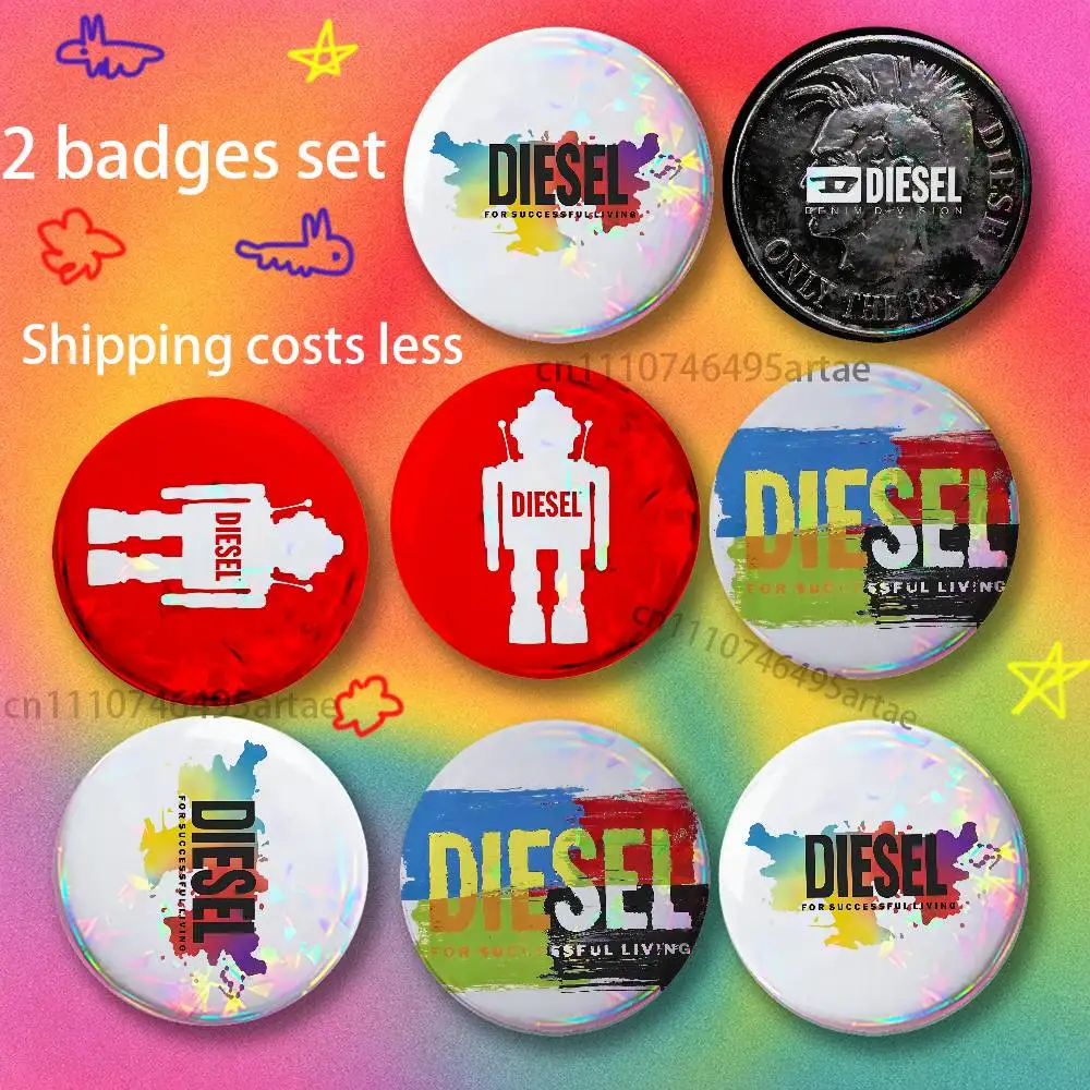 Фото Набор из 2 эмалевых значков B-Brand D-Diesel: Эстетичные круглые броши, модные сувениры, коллекционные товары, декор для одежды №1