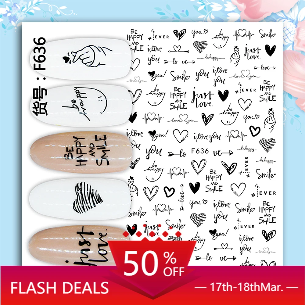 

1PCS Valentine's Day Flowers Nail Art Stickers Lips Rose Flower Designer Nail Stickers Decor Love Letters Nail Slider