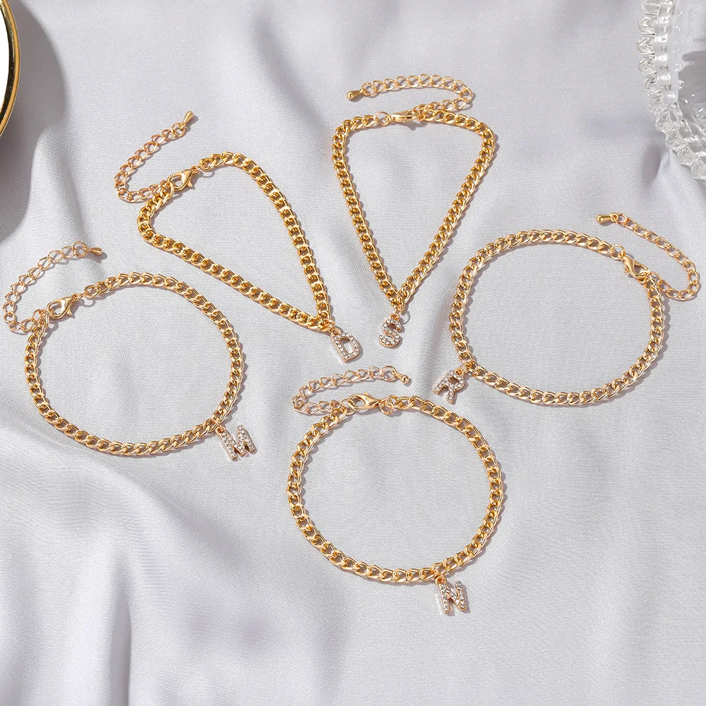 

Tiny Crystal Zircon Initial Letter Anklets Women Alphabet Cuban Link Foot Chain Beach Leg Bracelets Boho Jewelry Summer Gift