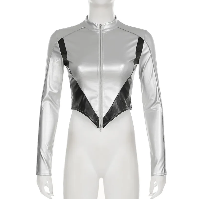 HKSH женские куртки из искусственной кожи в стиле панк контрастного цвета Splici