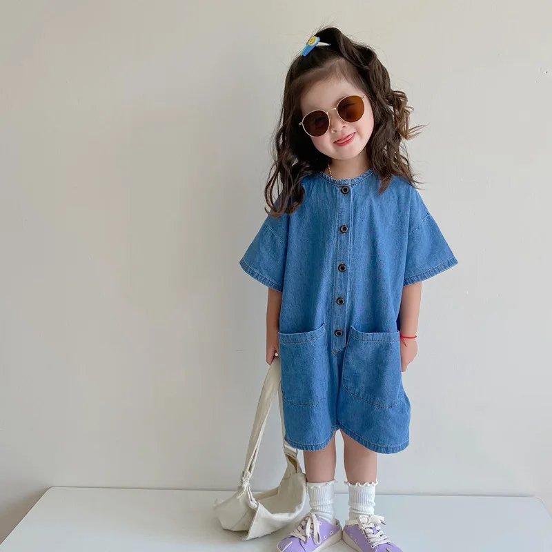 Детские летние джинсовые комбинезоны-карго в Корейском стиле Свободные