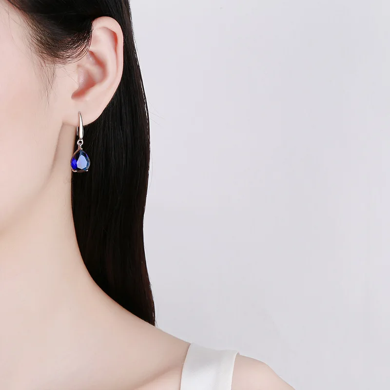 

Temperament Women's Water Drop Sapphire Oval Retro Blue Women's Pendant Earrings Simple Fashion Anniversary Wedding Jewelry Gift