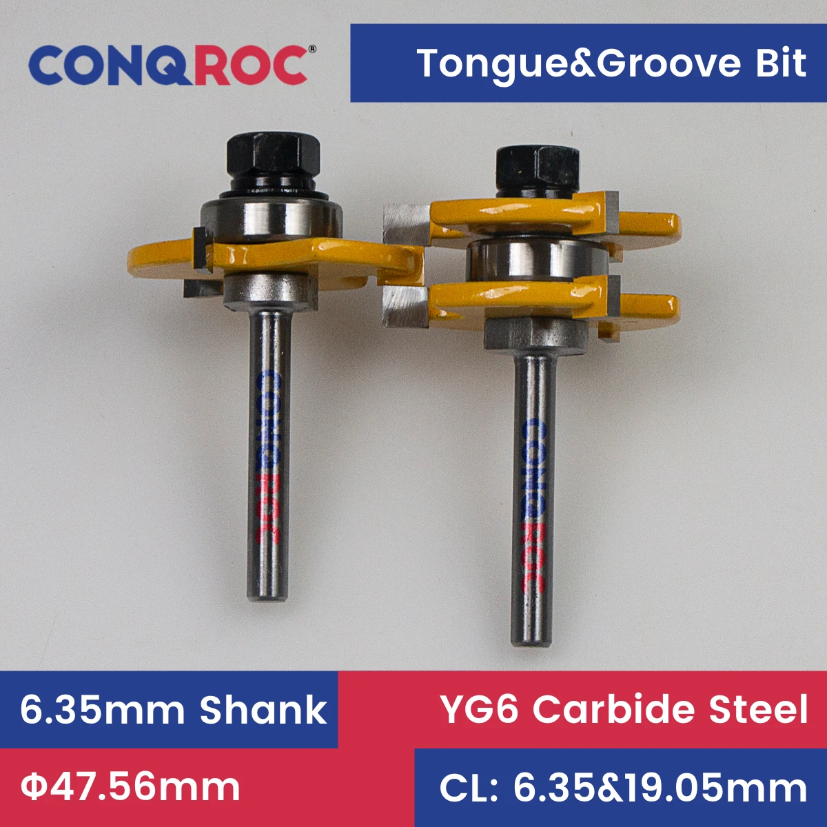 

1/4" (6.35mm) Shank Tongue and Groove Router Bits Set Diameter-1-7/8"(47.56mm) for Stock Thickness-3/4" Wood Milling Cutters Kit