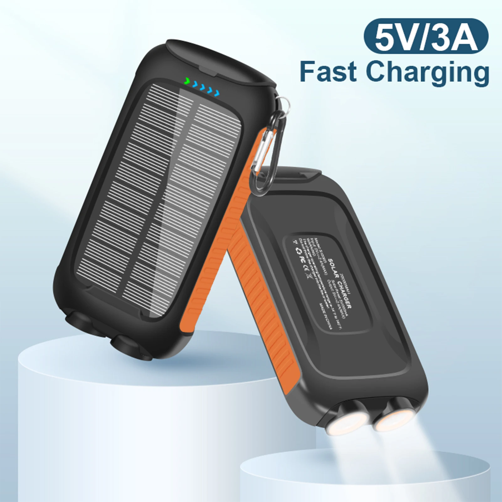 

Solar Charger Power Bank With Bright Dual LED Light Quick Charge 20000mAh Portable Battery Pack For Smartphone Tablet Earphone