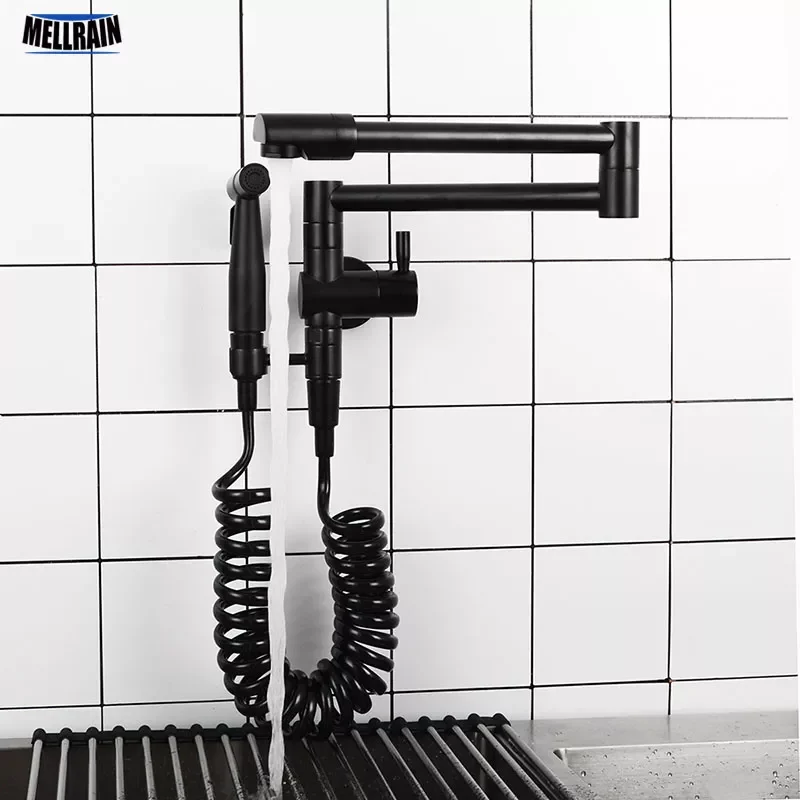 

Wall Mounted Kitchen Faucet Brass Single Cold Sink Water Tap With Bidet Sprayer Matte Black ,Brushed Nickel & Chrome Faucet
