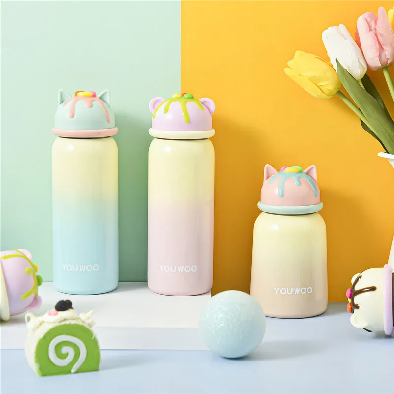 

380ML Double Stainless Steel Vacuum Flasks Travel Tumbler Thermo Bottle Drinking Cold Water Cups With Straw Mugs Kids Gifts