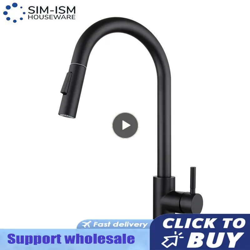 

Single Faucet Black Kitchen Taps Wholesale 304 Stainless Steel Handle Pull Out Mixer Kitchen Accessories Deck Mounted