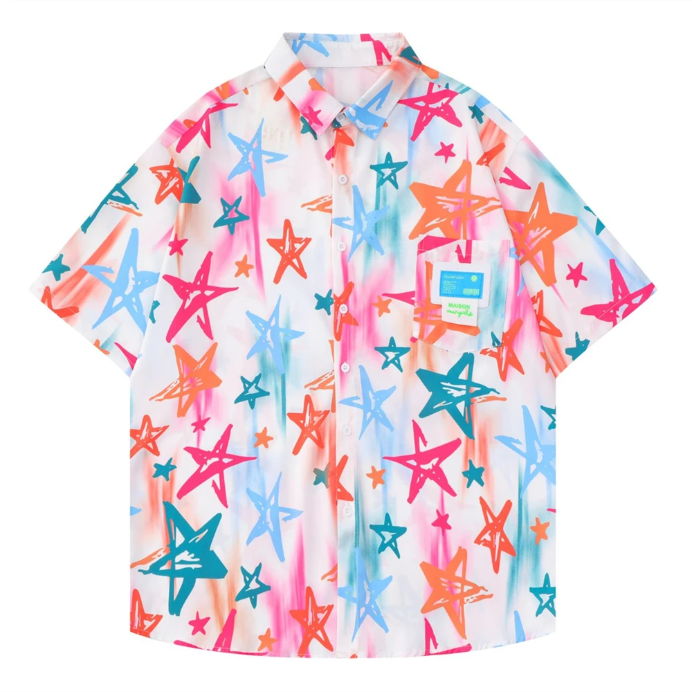 

Милые американские рубашки в стиле хип-хоп с принтом пятиконечной звезды, парные милые блузки в стиле Харадзюку, летние свободные повседнев...