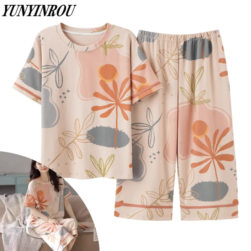 Летние брендовые новые женские пижамные комплекты с цветочным принтом