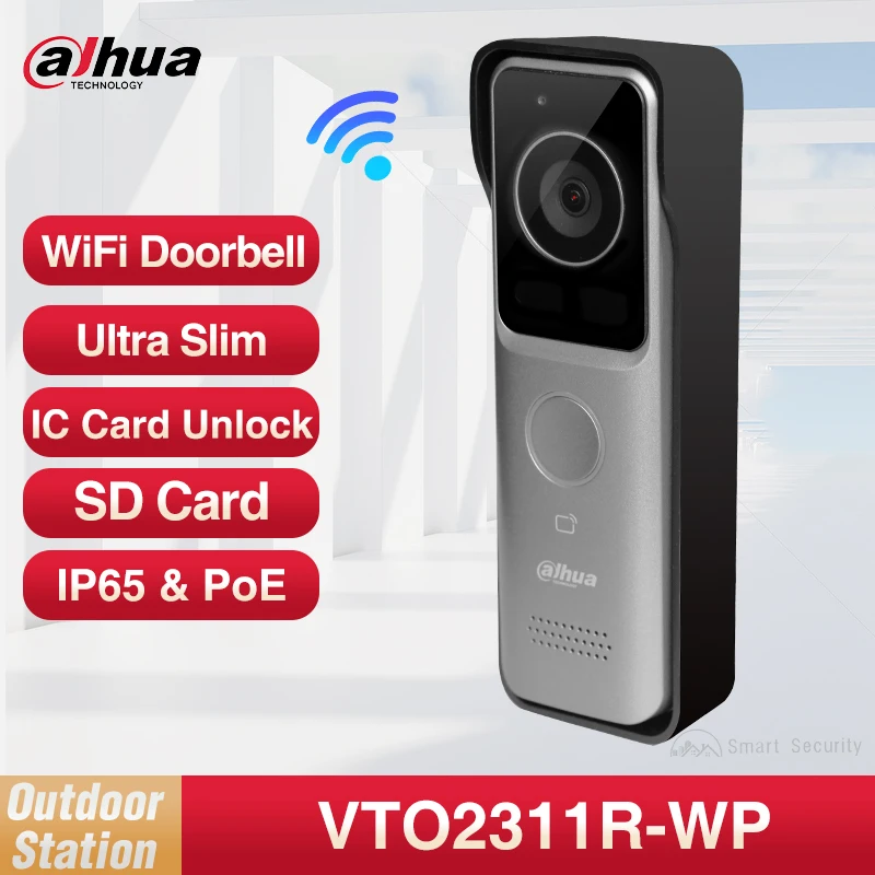 Dahua 1080P HD WiFi Outdoor Doorbell Camera Mini Wireless Two-Way Video Intercom Supports APP Unlock SD Card PoE 2MP VTO2311R-WP