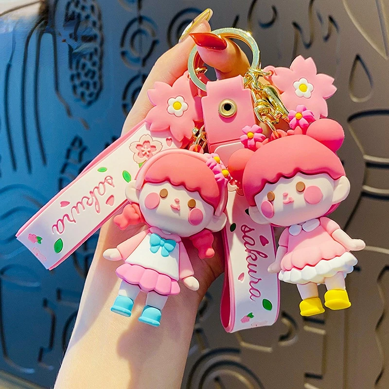 

Silica Gel Keychain Bag Pendant Keychains Women Cartoon Sakura Girl Creative Cute Fashion Jewelry Accessories