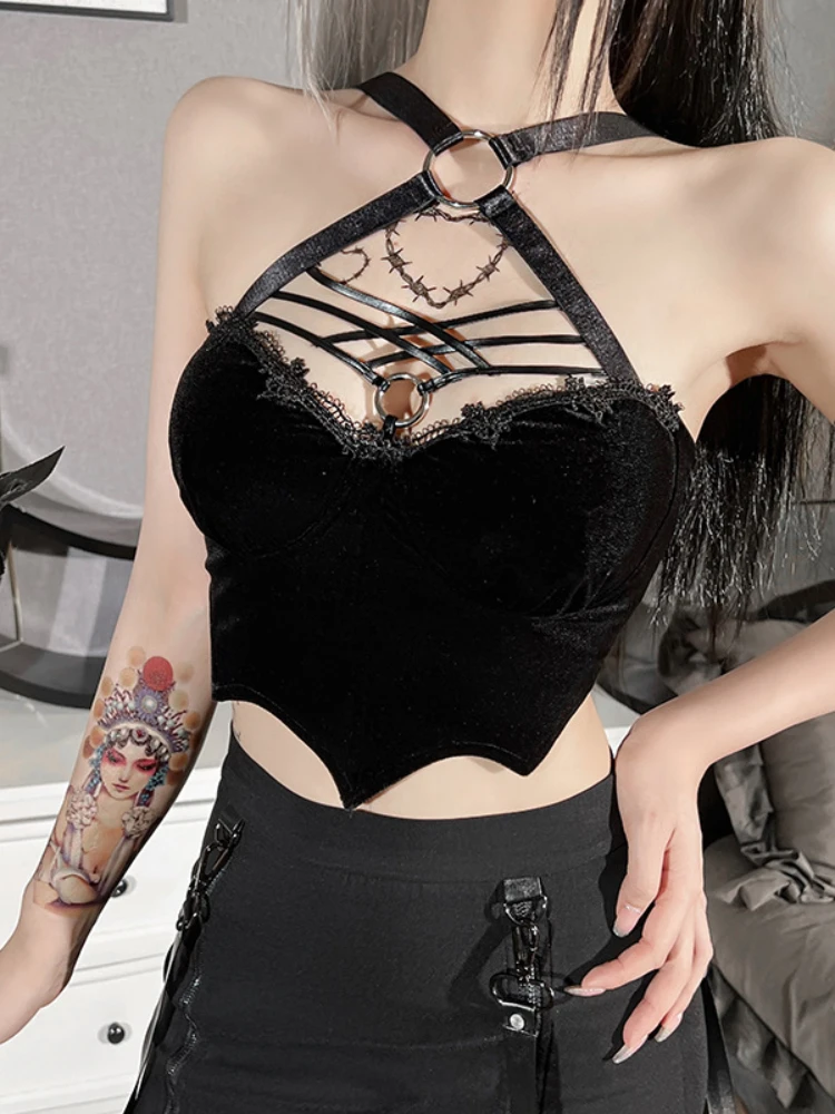 

Женский бархатный топ с открытой спиной, готический укороченный топ в полоску с рукавами «летучая мышь» и открытой спиной, в стиле ретро
