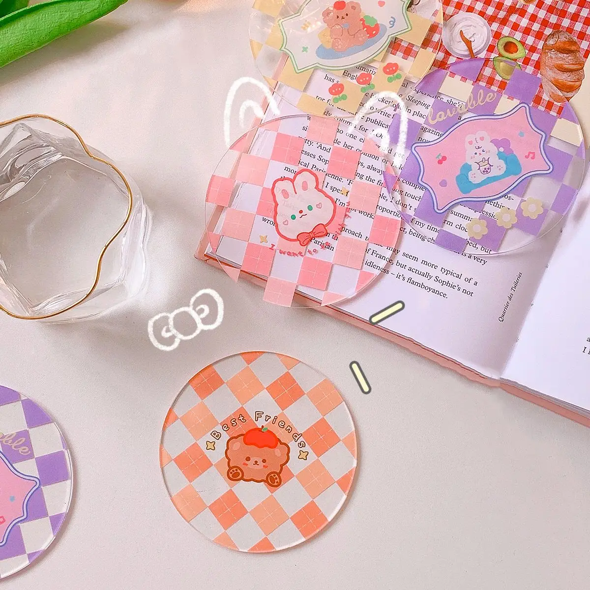 

Ins Style Kitchen Acrylic Drinking Cup Household Anti Slip Cup Mat Placemats Coasters Insulated Pad