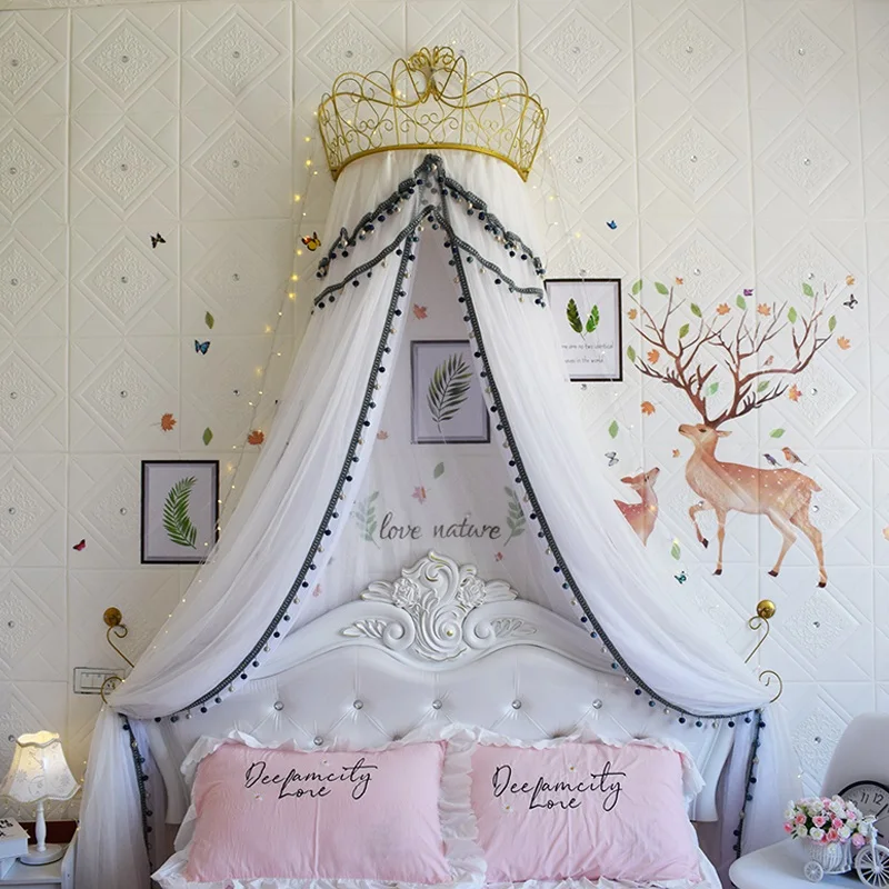 Занавеска для кровати сетка от ветра принцессы корона кружевная прикроватная
