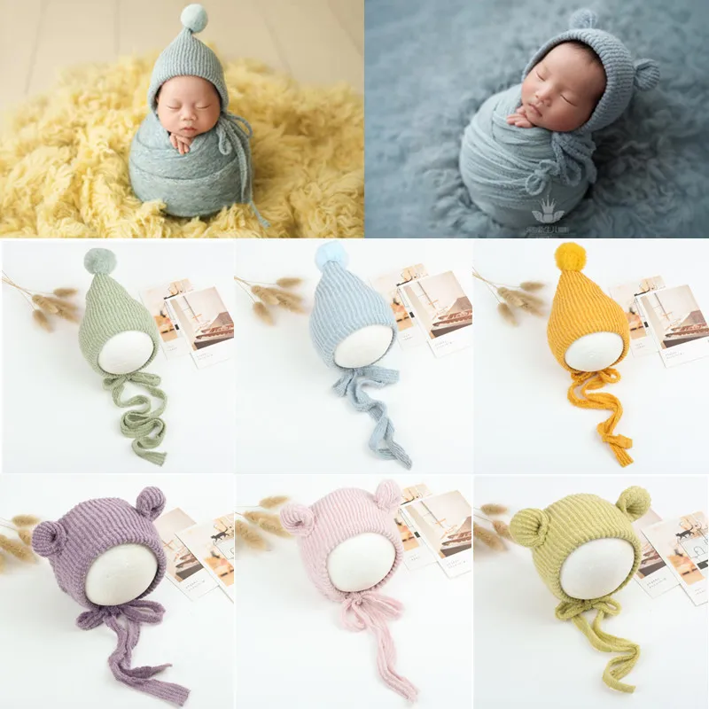 Newborn Photography Props Accessories Baby Cute Hairball Pointed Hat Infant Photo Props Studio Babys Shooting Ear Cap Fotografia