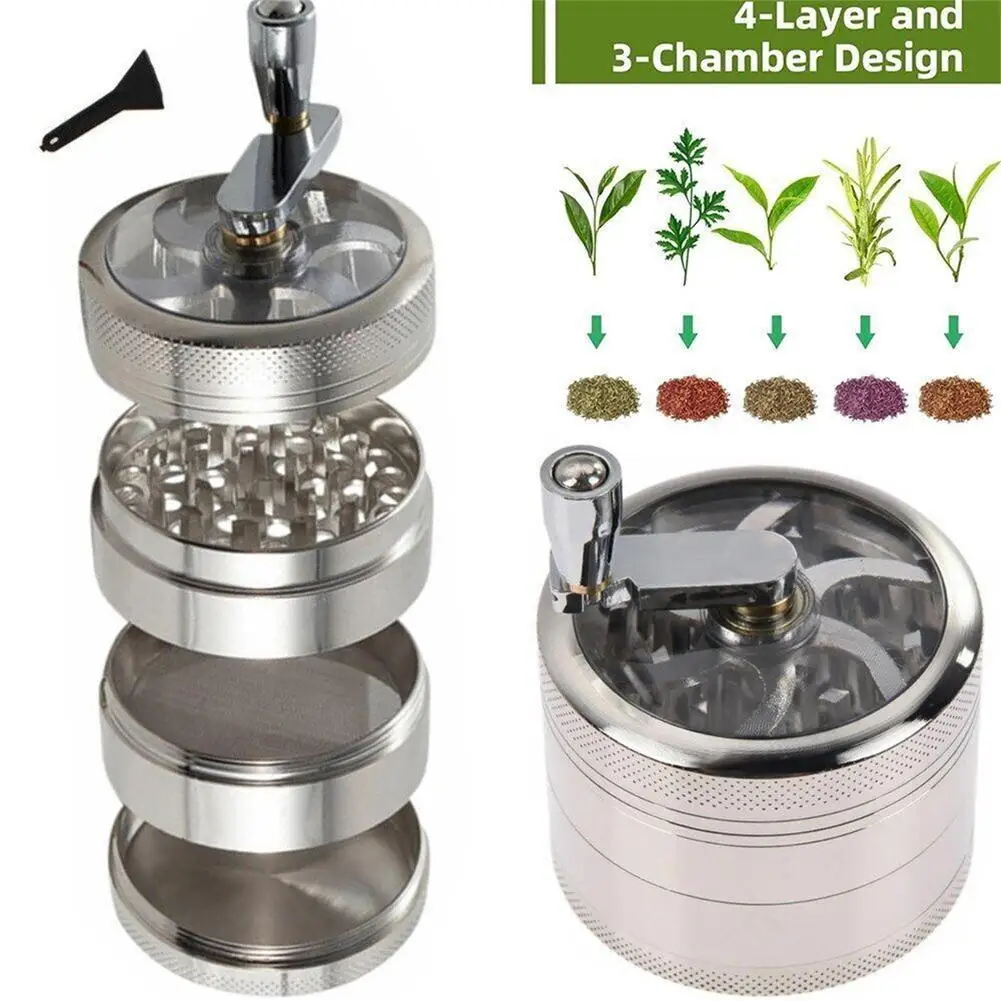 

40mm 4 Layers Hand Muller Herb Tobacco Spice Herbal Metal Smoke Crusher Portable Grinder With Handle
