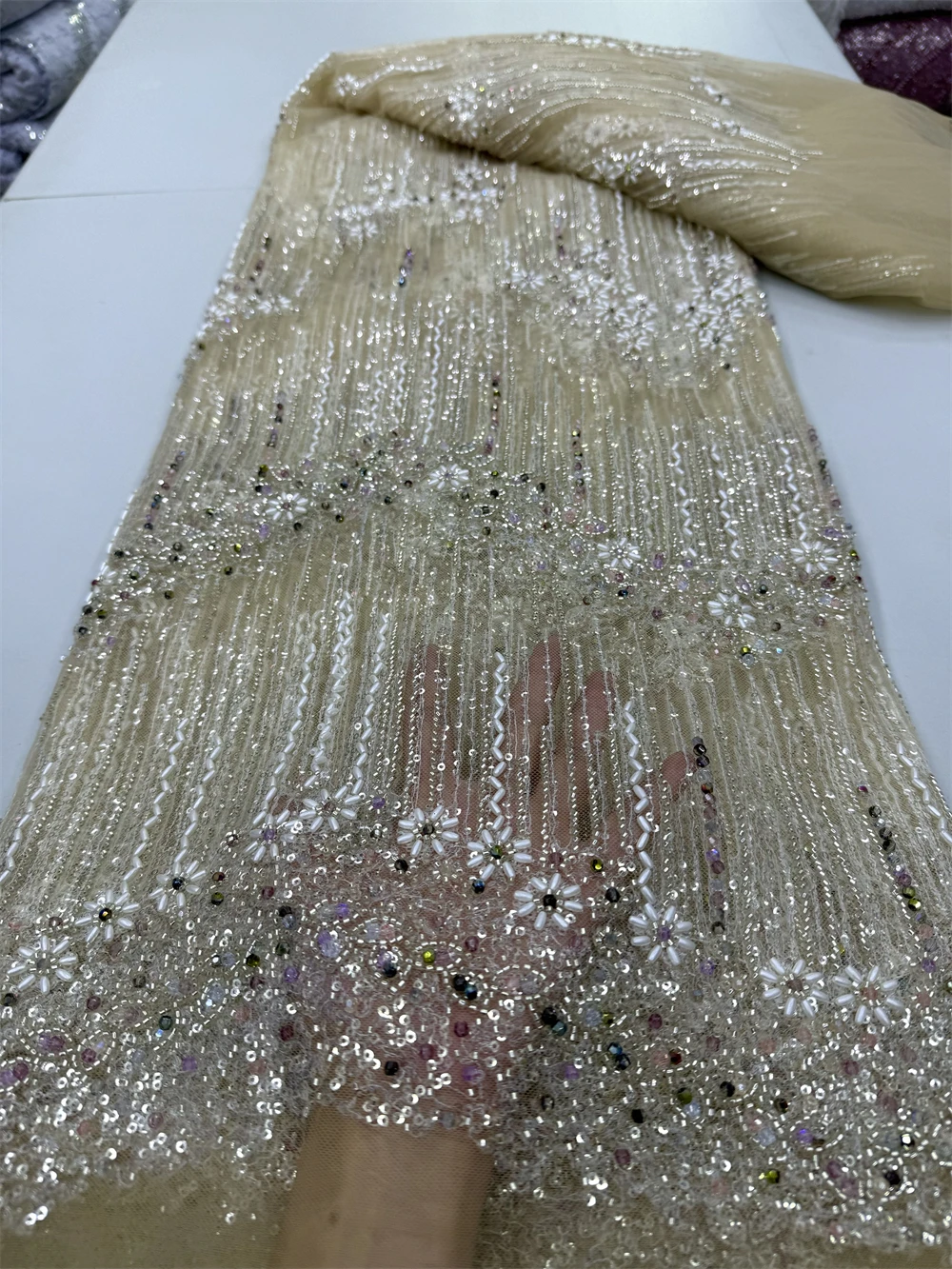 Роскошная темно-синяя африканская сетчатая кружевная ткань с блестками 2024