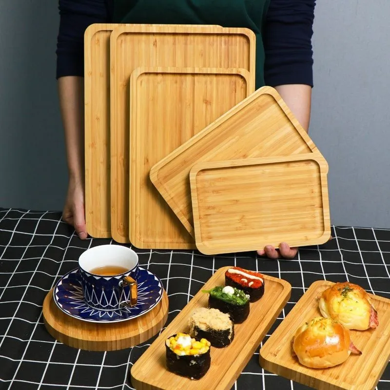 

Деревянный поднос для сервировки, 1 шт., круглая квадратная прямоугольная деревянная тарелка из бука, поднос для еды, посуда для быстрого коф...