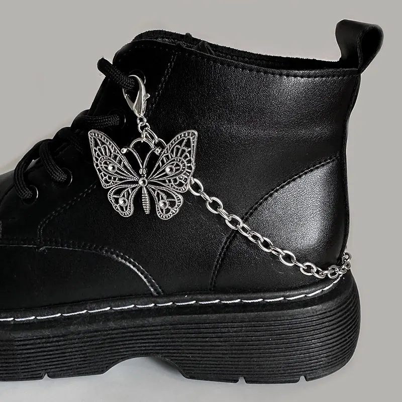 2PCS Punk Hollow Heart Stainless Steel Chains Shoe Buckles Vintage Martin Boots Canvas Shoes Chains Accessories Hip Hop Jewelry