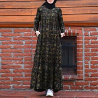 fashion print retro muslim long dress long sleeve round neck ramadan casual long dress noble luxury islamic women long dress
