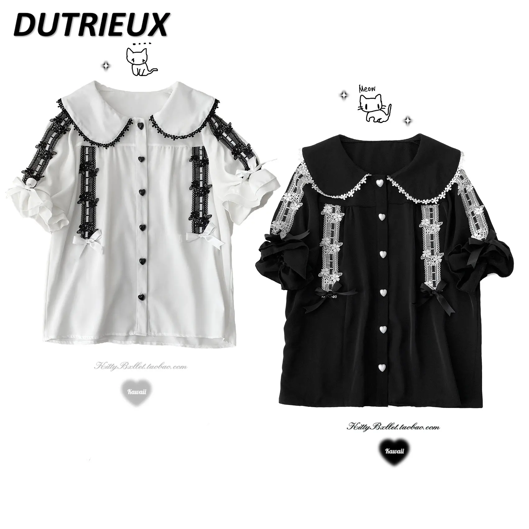 

Japanese Lolita Shirt Women Cute Doll Collar Bow Lace Mass-Produced Mine Blouses Spring Summer New Short Sleeve White Blusas Top