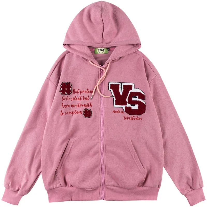 

Мужской свитшот с капюшоном и вышивкой букв, новинка осень-зима 2022, Модный повседневный Свободный свитшот на молнии с длинным рукавом в Коре...