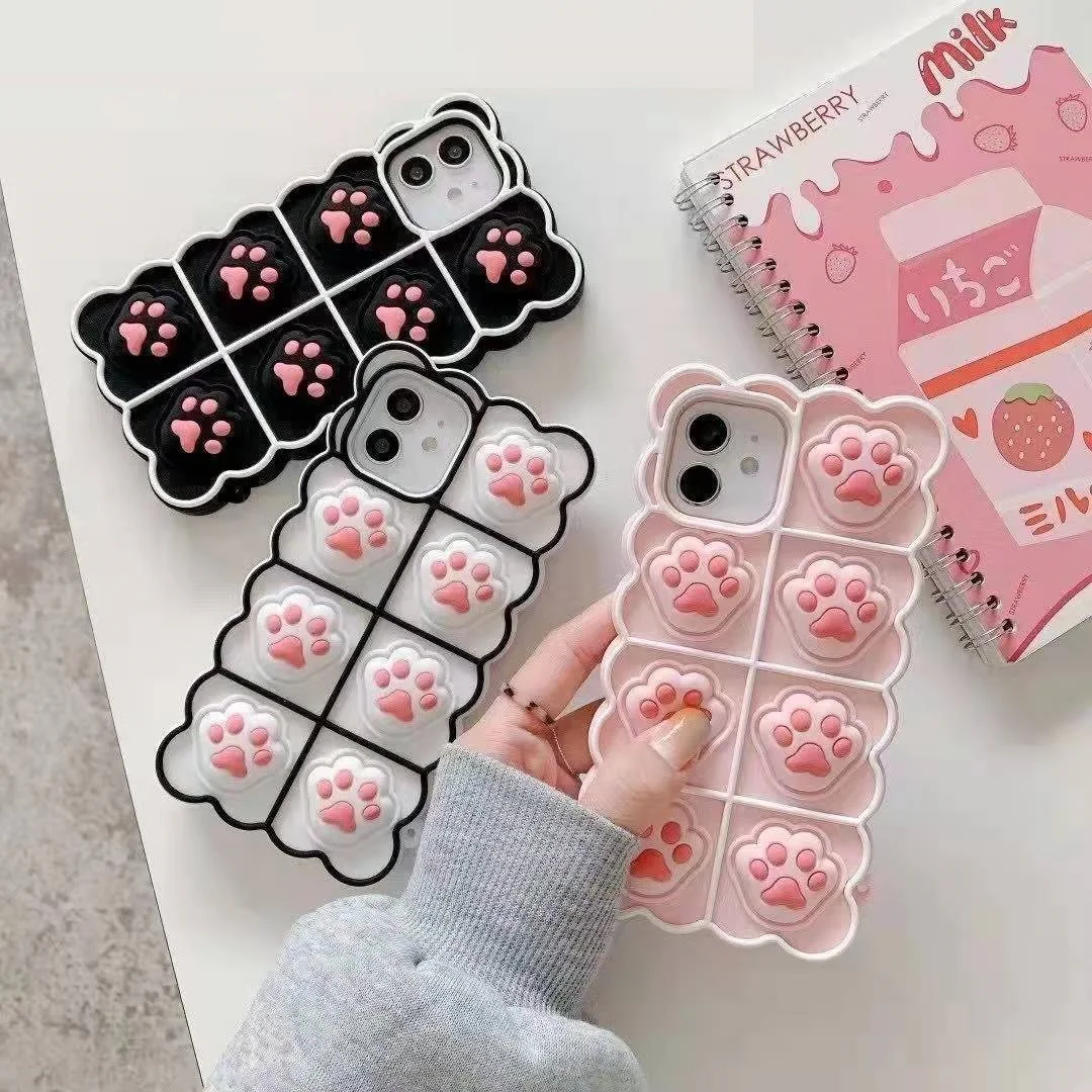 

Push Bubble Relieve Stress Case for IPhone 11 12 13 Mini Pro XS Max Xr X 6s 7 8 Plus Silicone Soft Pop Fidget Toys Cat Paw Cover