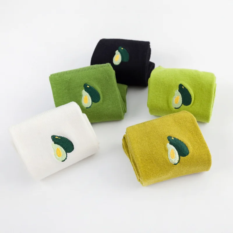 5 Pairs Colorful Fashion Harajuku Lovelty Cute Women Socks Cartoon Fruit Greet White Avocado Girl Cotton Casual Socks