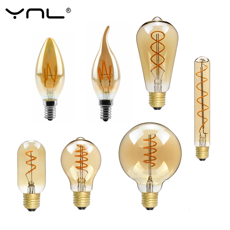 Retro LED Spiral Filament Light Bulb E14 E27 Vintage 220V 4W C35 A60 T45 ST64 G80 G95 G125 Led Lighting Edison Lamp |