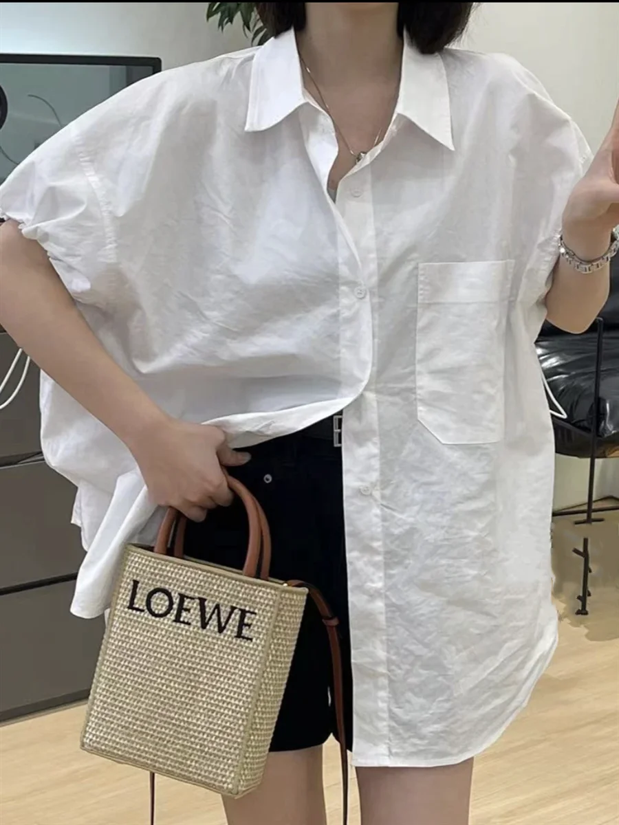 Женская свободная рубашка в Корейском стиле роскошная дизайнерская черная со