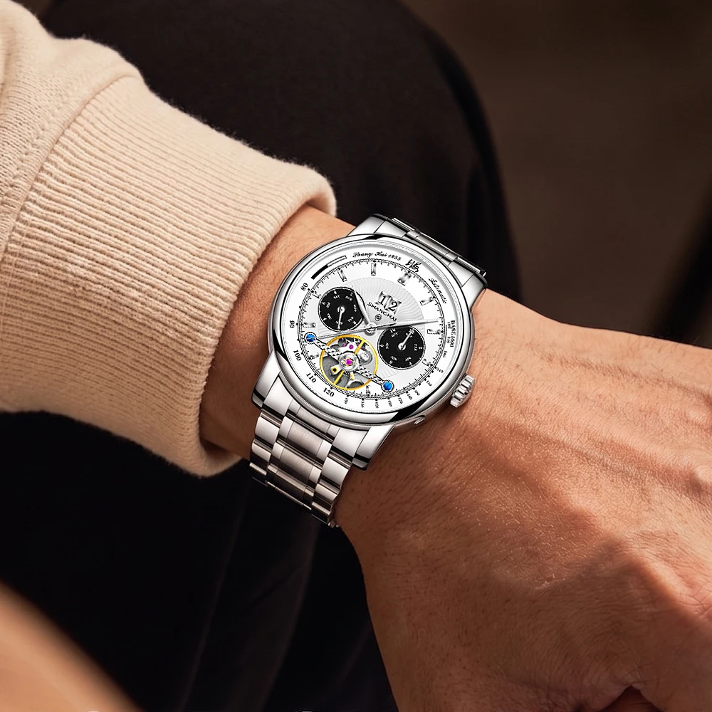 Фото Многофункциональные мужские часы Shanghai Watch с двойным календарем, автоматические механические часы с маховиком, из нержавеющей стали 316L, модель SH008 №2