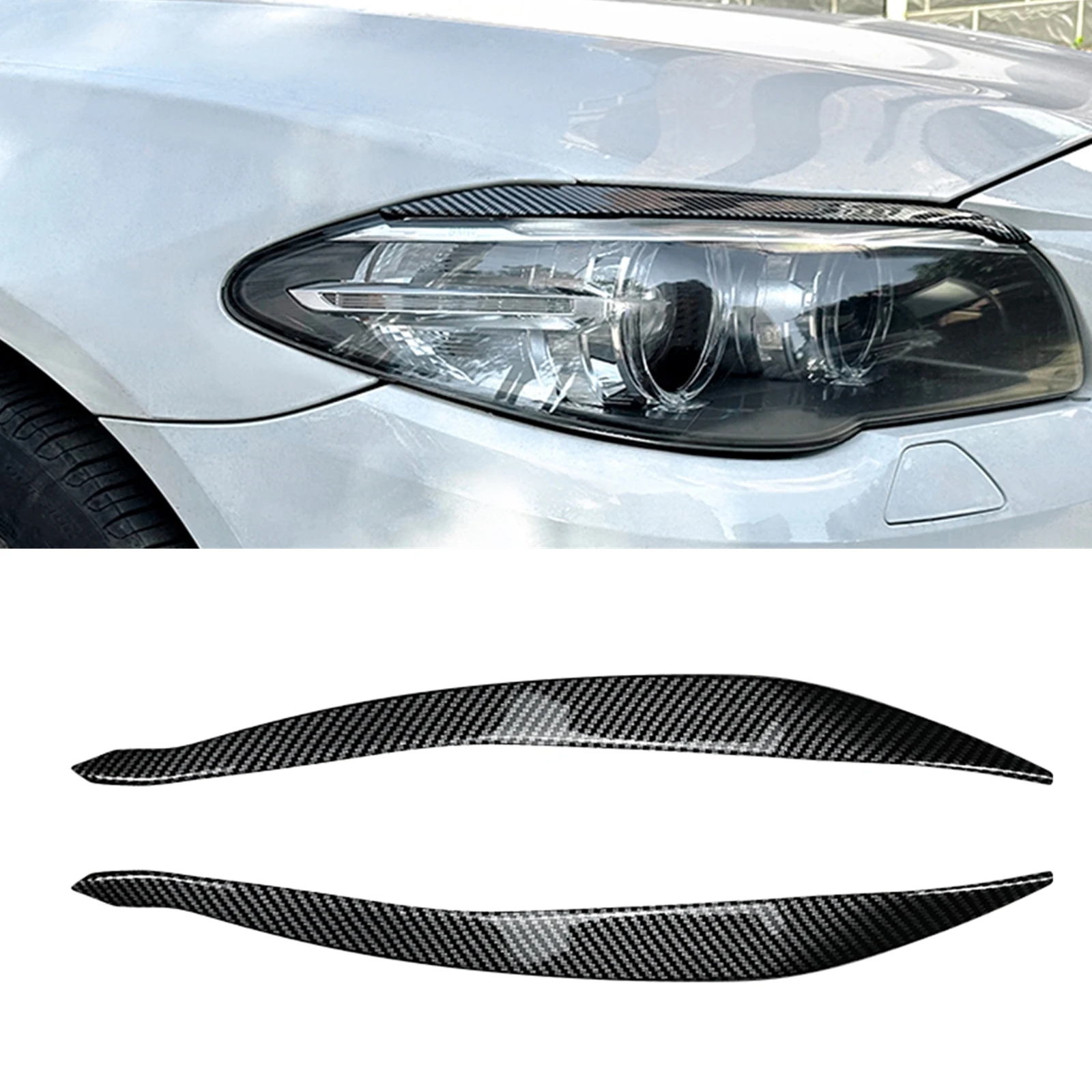 

2PCS Headlight Eyelid Eyebrow Trim Car Front Head Lamp Cover Lid Headlamp Brow Sticker For BMW 5 Series F10 F11 2015-2017