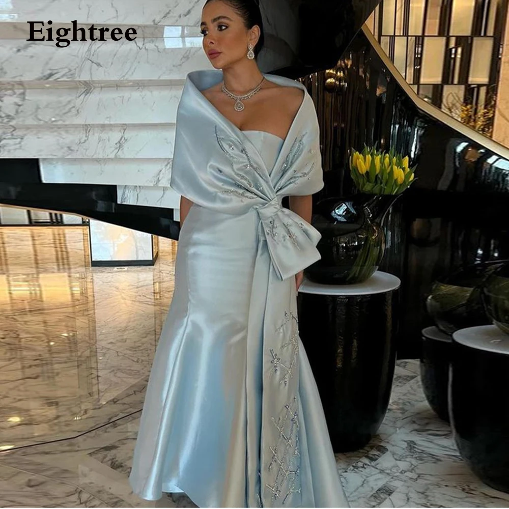 

Eightree Black Velvet Mermaid Evening Dresses Long Sleeves Vintage High Neck Pearls Plus Size Abendkleider Dubai 2023