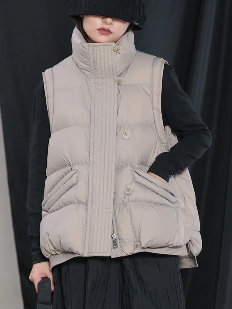 

2022 Winter Women Vintage 90% White Duck Down Vest Sleeveless Puffer Jacket Female Thick Waistcoat Stand Collar Gilet