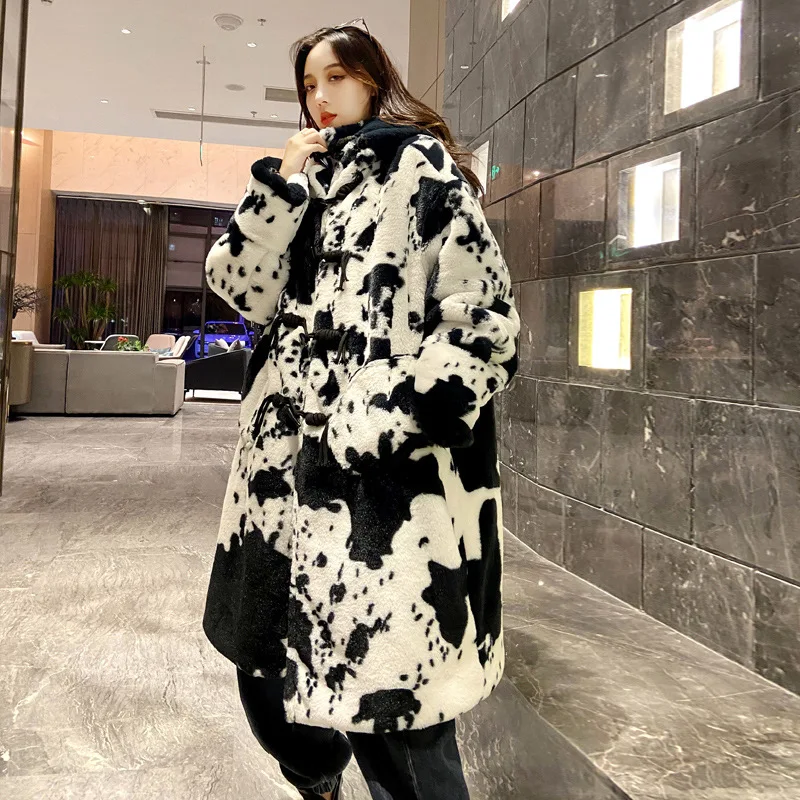 Couple net red 2022 winter new cotton-padded jacket full print panda imitation rabbit hair mink cotton padded warm coat men and