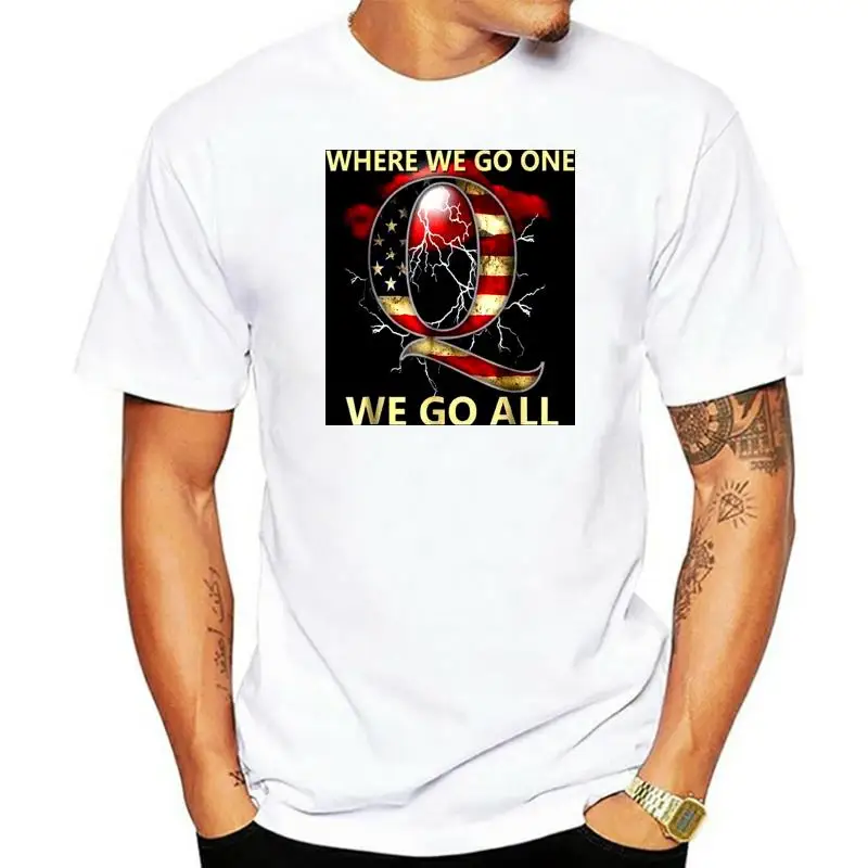 Летняя футболка 2022 черная Where We Go One All QAnon Letter Q USA Flag