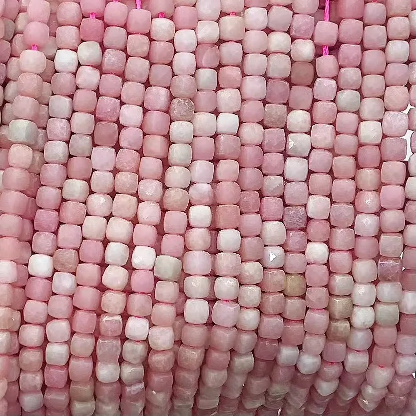 

Natural Pink opal Faceted Cube Beads for Needlework Square Stone Bead Jewelry Making Design DIY Bracelet