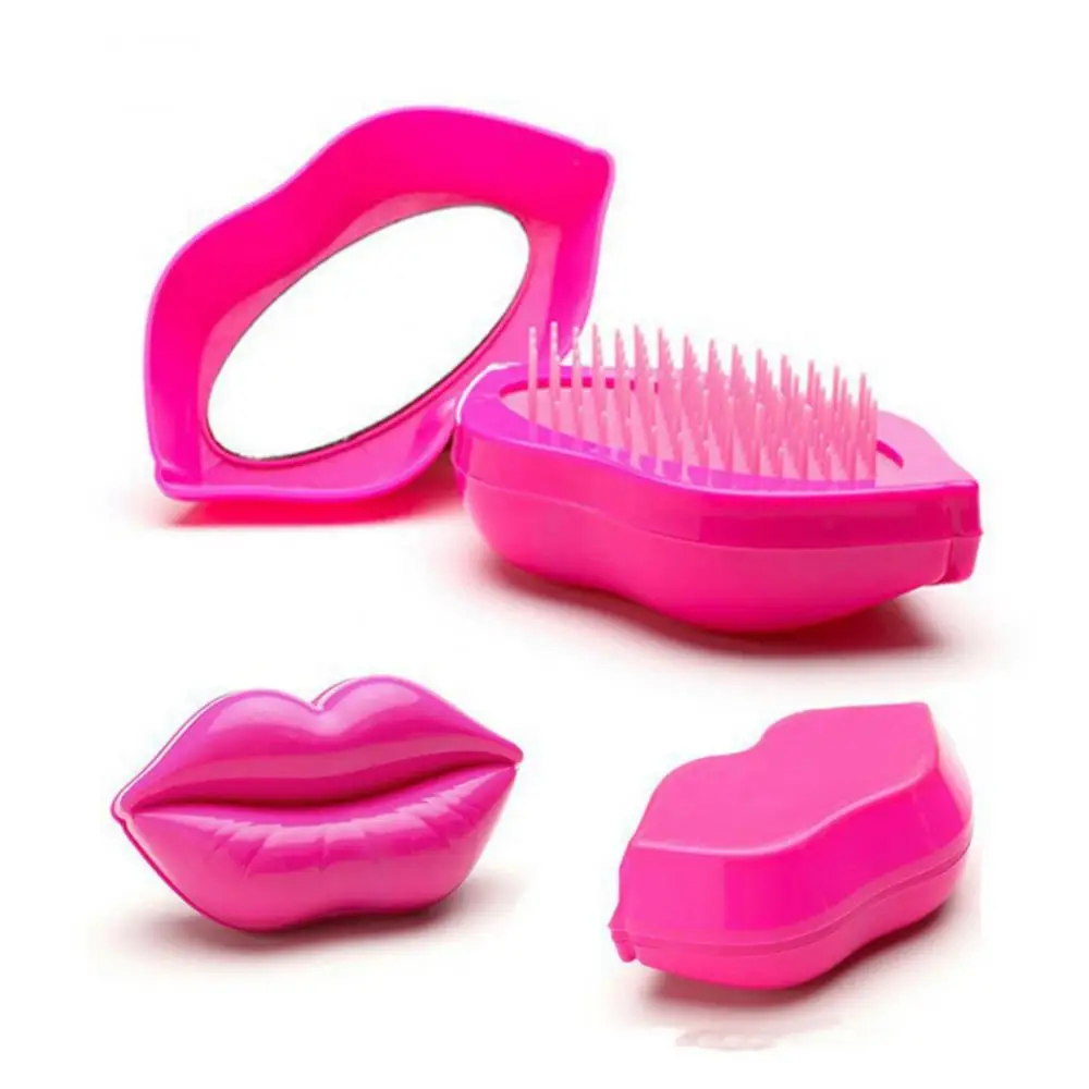 

Creative Lips Shape Comb With Mirror Anti-static Massage Hair Brush Portable Mini Hair Comb Brush Useful Hair Styling Tool Comb