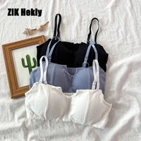 zik hekiy women white small camisole women inner strap chest pad summer tube top gathered underwear sexy cool hot girl top