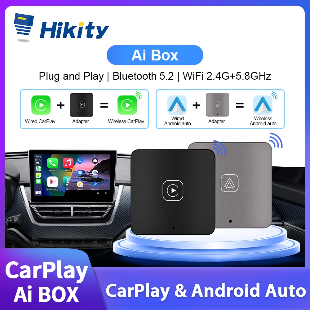

Hikity беспроводной CarPlay Android Auto Ai Box потоковая коробка WiFi Bluetooth голосовой помощник для Volkswagen Audi Toyota Honda