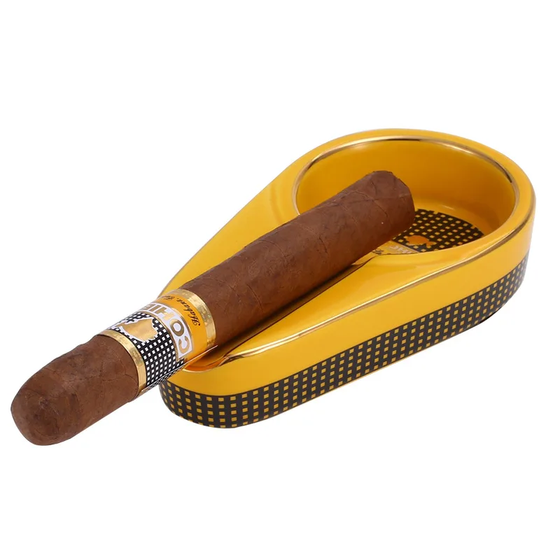 

2023 Yellow Ceramic Cigar Ashtray Portable Ashtray for Cigar Single Cigar Holder Round Ash Slot Cigarette Ashtray Travel