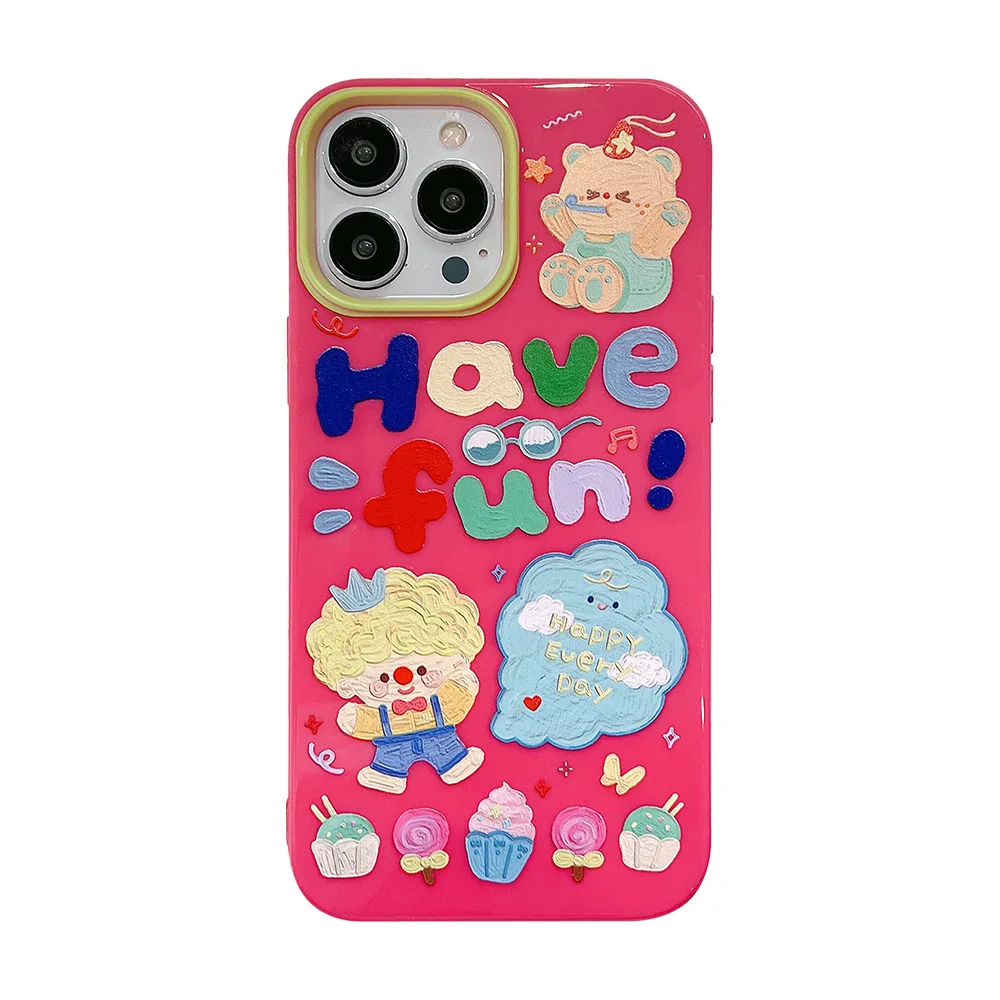 Rose Red Cute Boy Cake Happy Bear Silicone Soft Cover for iphone14 Xr Xsmax 8 7 Plus SE 2020 x 12 13 Pro Max Mini 11 Capa Shell