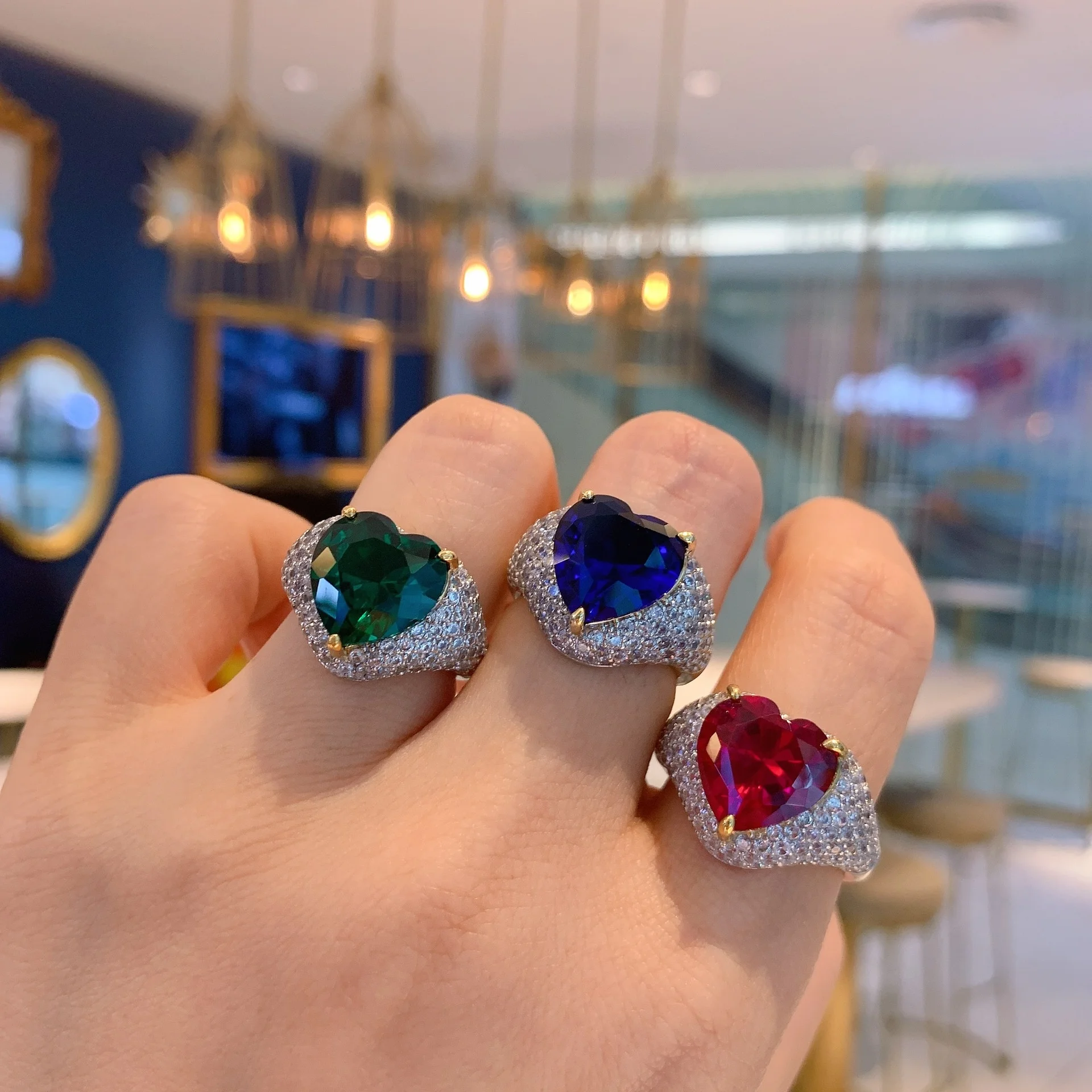 

genuine Luxury brand real jewels S925, silver, vibrato, green, treasure, grandmother, Green Pigeon, blood red, blue heart, tikto