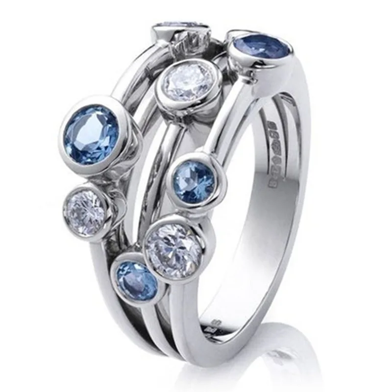 

Korea-Style New Three-Line Polka Dot Crystal Rings Simple Chic Hollow Rhinestones Ring Women's Engagement And Wedding Jewelry