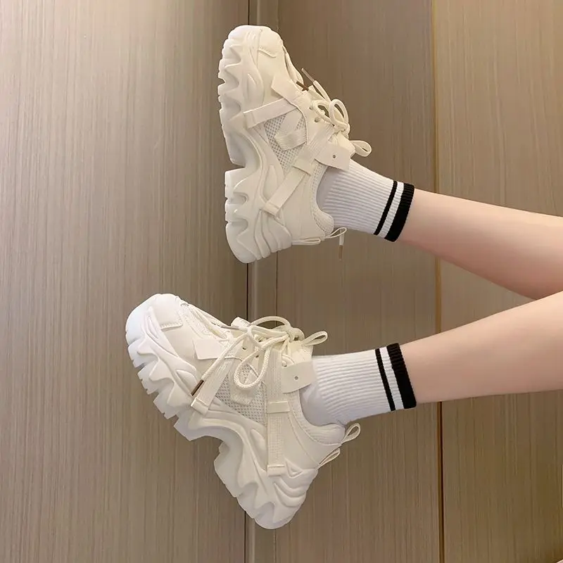 Top Layer Cowhide Platform Popular Dad Shoes Women's 2023 Spring and Autumn New Height Increasing Sports Muffin Running