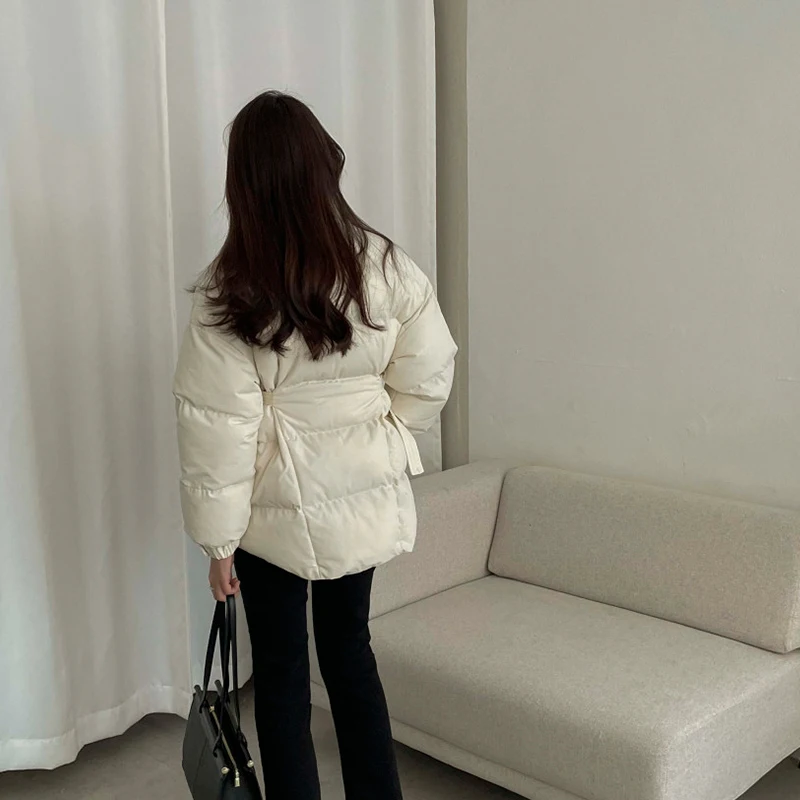 Winter Thick Cotton Padded Coats Women 2022 Single-Breasted Zippers Lace-Up Female Parkas Stand Collar Female Jackets
