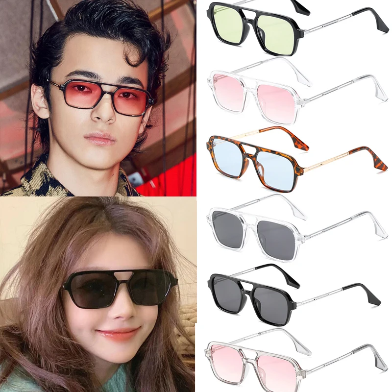 

Double Bridges Unisex Sunglasses Eyewear Sun Glasses Shades Gradient Pink Trending Men Hollow Women Leopard Retro Blue