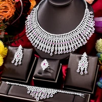 soramoore luxury gougeous tassel wedding big necklace bangle ring earring set for women cubic zirconia dubai bridal jewelry set